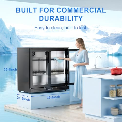 Image of Antarctic Star Beverage Refrigerator Double Door Mini Fridge, Free-standing Display Showcase with Digital Temperature Display and LED Light, Quiet Compressor Small Fridge for Home Bar