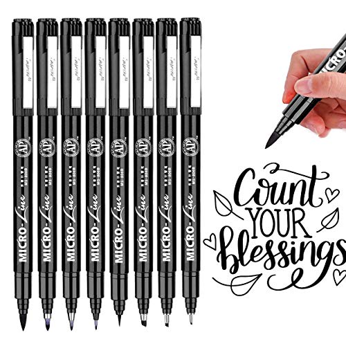 (8 Size) Hand Lettering Pens,Calligraphy Pen,Black Ink Permanent Markers Set for BeginnersBeginners Writing, Brush Lettering, Art Drawing, Water Color Illustrations, Signature