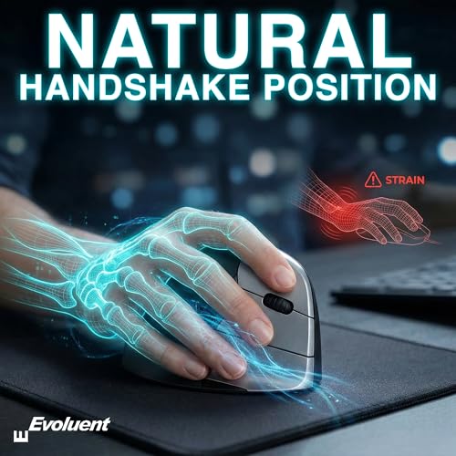 Image of Evoluent - The World's Original Vertical Mouse - VMC Classic Wireless USB /Bluetooth Ergonomic Mouse Right Hand M-L, Sculpted Comfort, 4 Speeds, Non-Programmable Copy & Paste Buttons