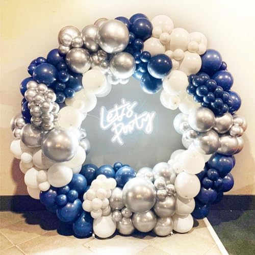 Image of PartyWoo Blue and Silver Balloons 100 pcs 12 Inch Navy Royal Blue White Silver Confetti Helium Balloons for Graduation New Year Weddings Father's Day Baby Shower Birthday Party Decorations