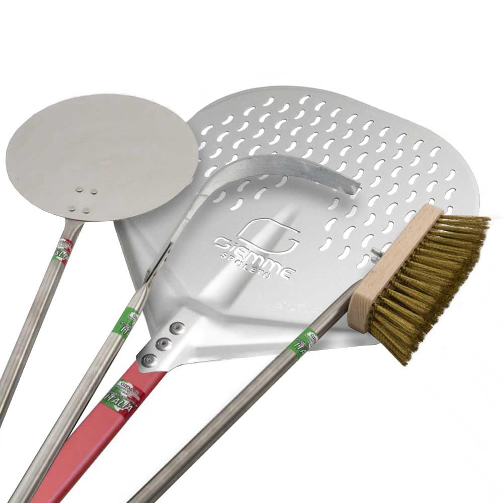 Giemme Set di 4 Pale da Pizza Professionali per Pizze ø 33 cm, per Forni Profondi 90-100 cm, in Alluminio e Acciaio