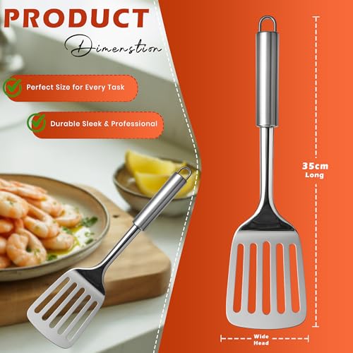 Stainless Steel Spatula Slotted Turner, Strong and Durable Spatula Cooking Turner, Slotted Turner, Multiuse Kitchen Tool, Cooking Spoon (Stainless Steel) - Image 6