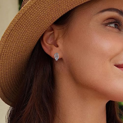 Gothic Skeleton Hand Small Hoop Earrings for Women Cartilage 925 Sterling Silver Halloween Skull Huggie Hoops Earring Hypoallergenic Sleeper Wrap Cuffs Punk Jewelry Gifts4