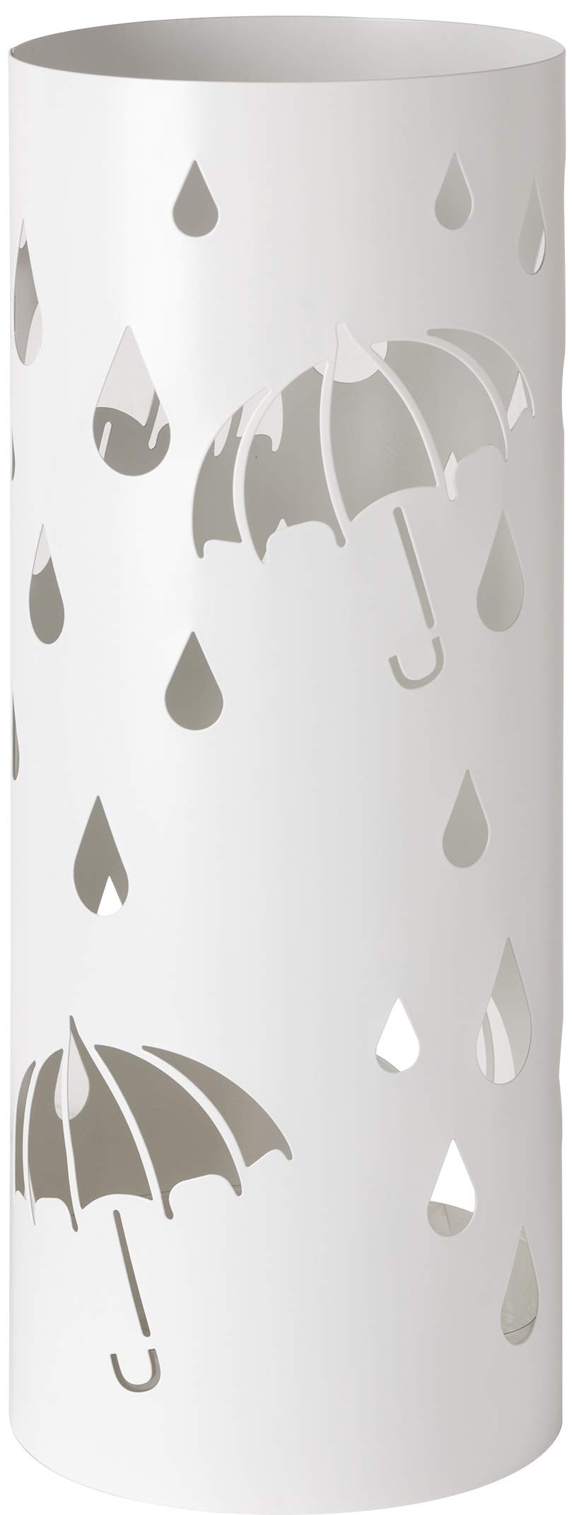 Baroni Home Paragüero Cilindrico de Metal con Incrustación Lluvia y Paraguas con Gancho y Bandeja Recogegotas Extraíble, 19x19x49 cm, Blanco