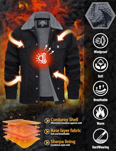 TACVASEN Men's Corduroy Jacket Fleece Sherpa Lined Winter Coats Warm Cotton Casual Trucker Cargo Jacket with Multi Pockets3