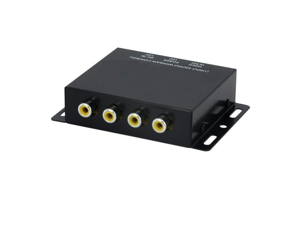 Aktiver Videoverteiler mit Video Verstärker Splitter Switcher 4Fach vierfach 4 Anschlüsse RCA Cinch für Auto PKW Wohnmobil YMPA MZ-VV4