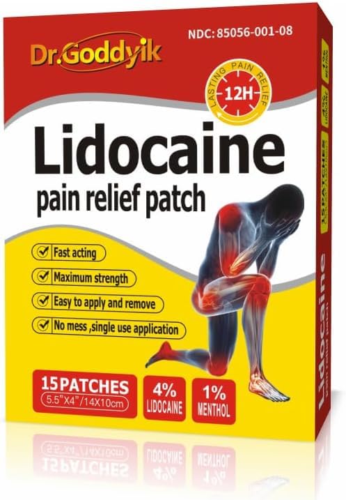 Dr.Goddyik 4% Lidocaine Patches Pain Relief Patches Maximum Strength Lidocaine, Back Pain Relief Patch for for Knee Joint Neck Shoulder Muscle Pain