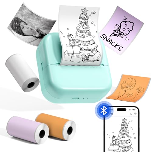Phomemo Mini Drucker - M02X Aufkleberdrucker, Mini Tragbarer Handydrucker, Bluetooth Inkless Mini...
