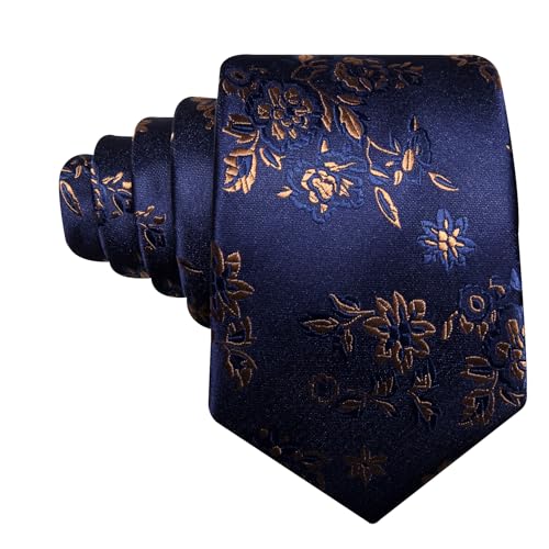 Image of Barry.Wang Floral Ties for Men Flower Necktie with Tie Clip Formal