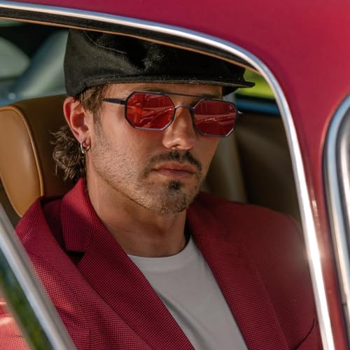 Square Aviator Sunglasses for Men with Spring Hinges, Metal Frame Punk Shades4