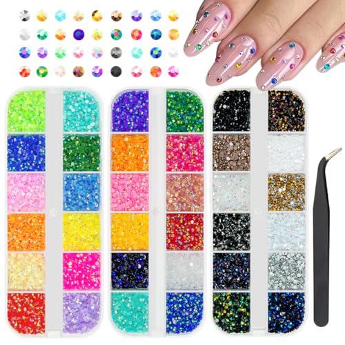 qiipii 36 Color 2mm Tiny Jelly Resin Rhinestones for Bedazzling Crafting SS6 Small Flatback Stones Colorful AB Gems Diamonds Charms for Nails Eyes Face Makeup Tumblers Bottles DIY Crafts Clothes Shoes