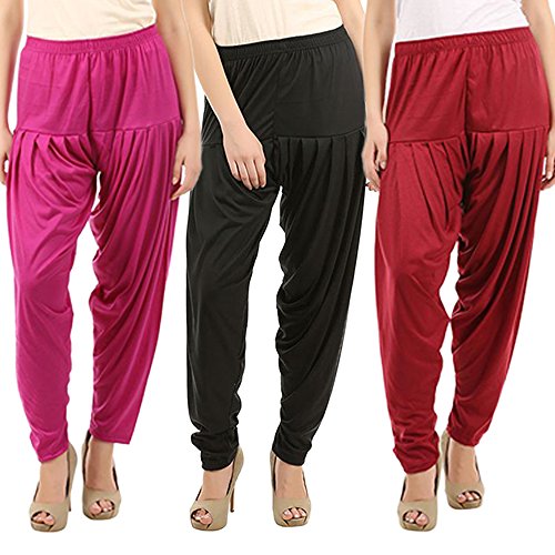 Image of Buy That Trendz Combo Offer (Pack of 3) Cotton Viscose Dhoti Patiyala Salwar Harem Bottoms Pants for Womens (Rani Pink