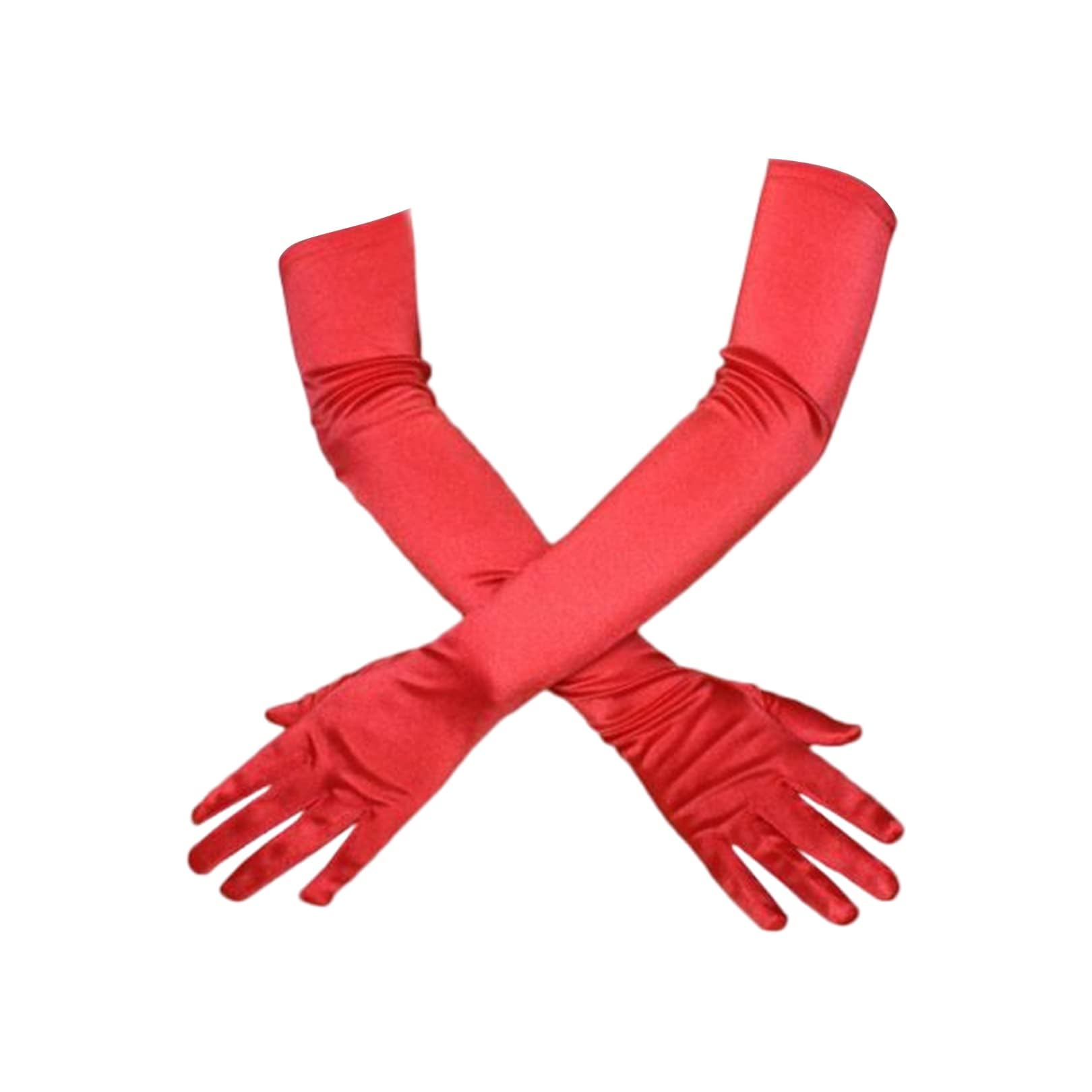 foris Elbow Satin Gloves,Red Long Gloves for Women Stretchy 1920s Opera Evening Velvet Fancy Dress Wedding Prom Dance Party Costume Accessories, 53 cm,One Size