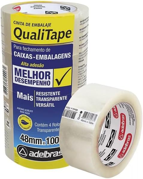 Fita Para Empacotamento, Adelbras, Qualitape, 48Mmx100M, Transpar...