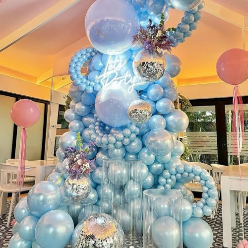 Image of 108Pcs Double Stuffed Pearl Blue Balloon Garland Arch Kit