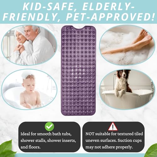 Image of ENKOSI Bath Mat - Large Non Slip Bathtub & Shower Mat - Extra Long 40 X 16 Inch Bathroom Mats for Tub Nonslip Anti Slip Bathmats (40X16 Purple 1-Pack)