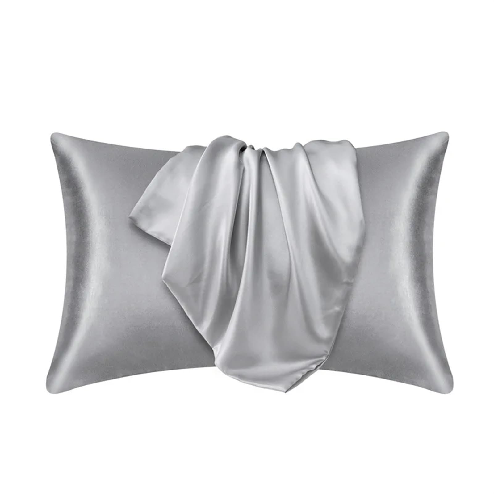 Funda de Almohada de Seda Funda de Almohada, Funda de Almohada de satén Sedoso, Funda de Almohada de Belleza del Cabello, Funda de Almohada cómoda, decoración del hogar(Gray,51cm 76cm)