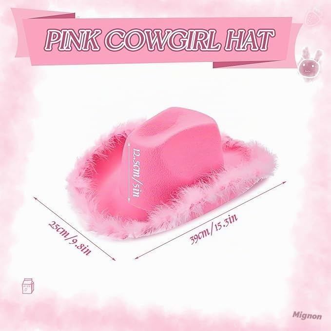 LYCN Lot de 6 chapeaux de cowboy roses pour femme, chapeau de cowboy western en feutre rose avec garniture en plumes moelleuses pour mariage, enterrement de vie de jeune fille, fête d'anniversaire