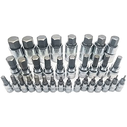 Master Hex Bit Socket Set Allen Wrench Bit Kit Hex Key For Ratchet Socket Tool Sae And Metric Set 3/8, 1/4, 1/2 Drive Socket Set 34-Piece #TOP4