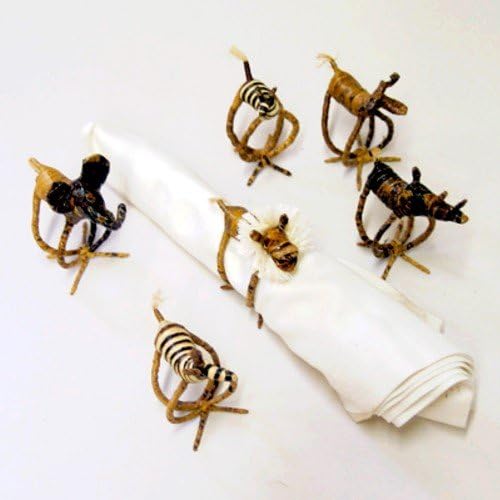 Napkin Holder Rings Banana Fiber 6-Set Jungle Animals (Ghana) - Bamboula #NARK06