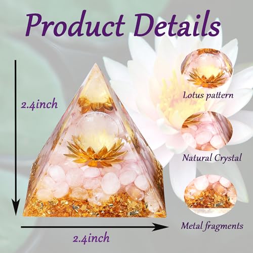 GUJOXILA 2.4" Rose Quartz Crystal Orgonite Healing Crystals Gemstones Tower Spiritual Crystal Gifts for Women Lotus Flower Reiki Nature Meditation Protection Energy Cool Witchy Pink Gift - Image 4