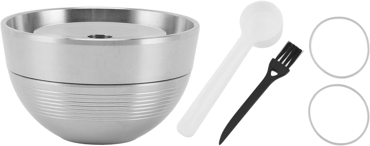 Stainless Steel Reusable Coffee Capsules, Refillable Coffee Pods with Brush and Spoon for Home Office, Silver 80ml