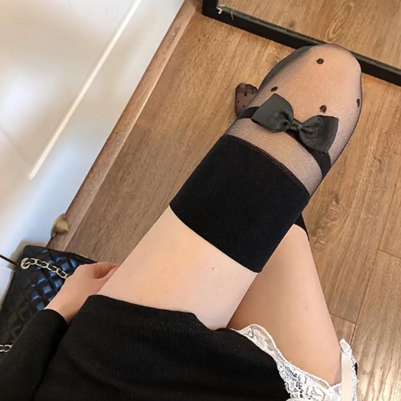 1 Pair Chic Polka Dot Bow Knee-High Socks For Women, Breathable, Stretchy Polyester Blend, Perfect For Daily Wear4