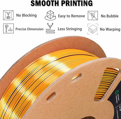 Image of FiLAMONT PLA Silk Filament 1.75mm, 3D Printer Filament, Shiny Silk 1.75 PLA Filament, 1kg(2.2Lbs) /Spool (Tri Red Yellow Blue)