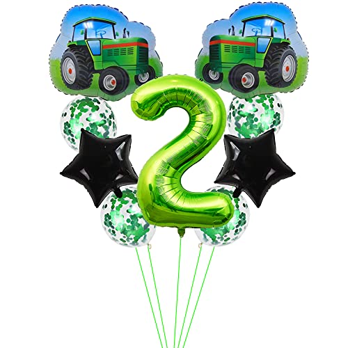 Kawailay Globos fiesta segundo cumpleaños tractor jumbo globos cumpleaños con temática tractor granja globos aluminio 32 pulgadas globo helio verde número 2 para baby shower fiesta cumpleaños