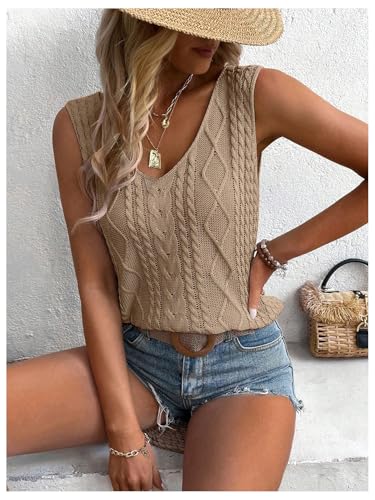 SOLY HUX Women's V Neck Sweater Vest Sleeveless Summer Casual Shirts Knit Tank Top4