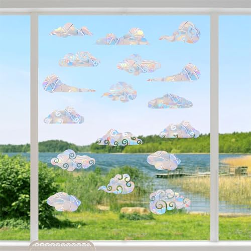 Image of 54PCS Cloud Window Clings - Anti-Collision Decals to Save Birds, Non-Adhesive Prismatic Vinyl