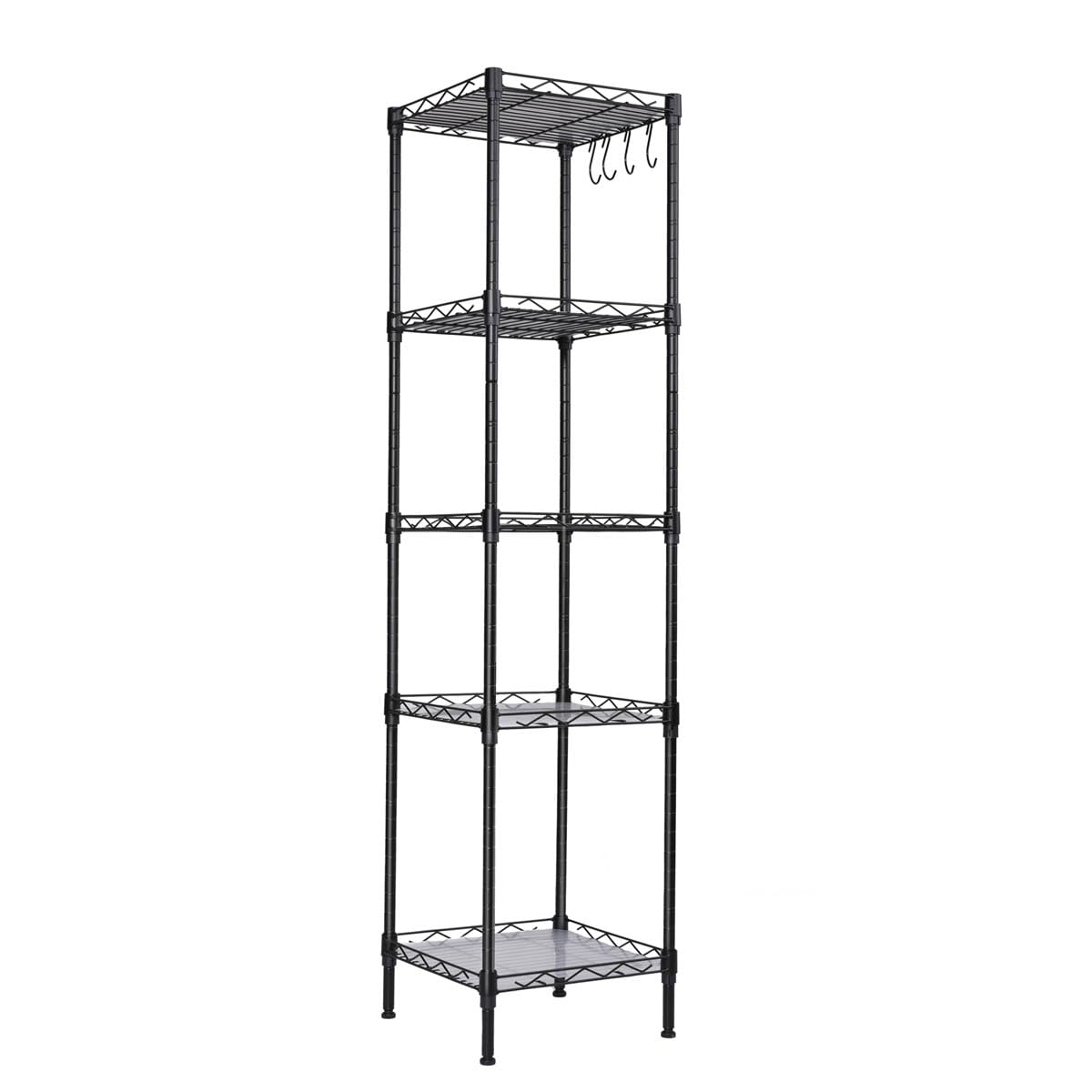 T-LoVendo Estantería Baño, 5 Baldas, Estantería Metal, para Baño, Cocina, Salón, 5 Hojas de PP, con Ganchos Desmontables, 30 x 30 x 123,5 cm, Carga Total de 100 kg