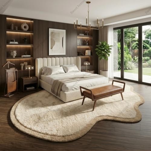 Image of SWEET HOMES Rug for Bedroom, Handwoven Shaggy Solid Area Rug | Ultra Soft Plush Irregular Anti-Skid Backing. 5 x 8 Feet (152 x 244 cm), Cream