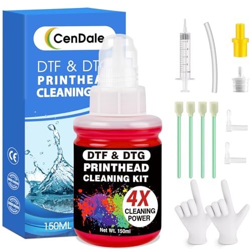 CenDale Upgraded DTF Cleaning Kit - 150ML DTF Printer Head Cleaner, 4X Powerful Printer Cleaning, Universal Printhead Cleaning Solution for Epson ET8550 L1800 XP600 (Red, 150ML DTF Cleaner)