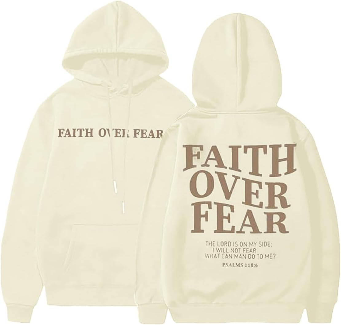 Faith Over Fear Hoodie-Christian Hoodies for Women Christian Religious Sayings Sweatshirts Inspirational Jesus