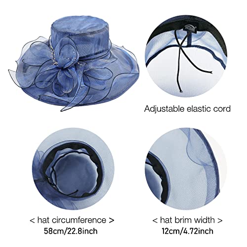 Women Large Flower Tea Party Fascinator Hat Church Cocktail Easter British Organza Dress Hat Cap Headpieces (Blue) #TOP4
