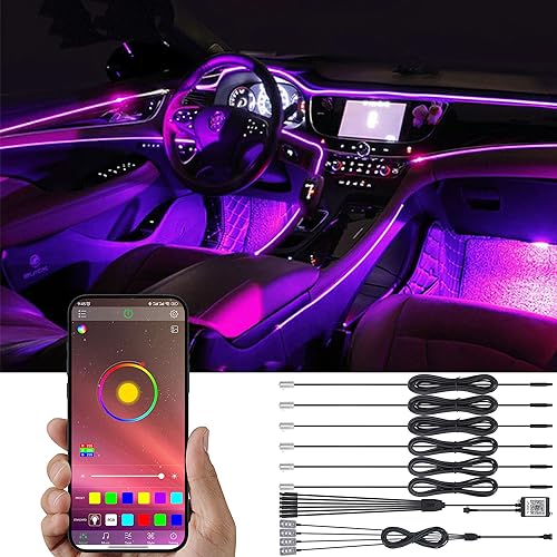 TABEN Autoinnendekoration Atmosphärenlicht APP Steuerung + Heller Fußraum Autoinnenbeleuchtungsset mit 64 Farben, wasserdicht, Autoatmosphäre Neonlichtleiste für Auto 1W DC 12V 8m