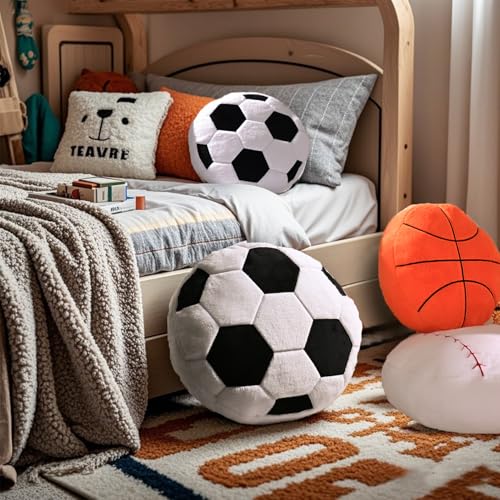 Yhoelata Plüsch Fußball Sitzkissen, Flauschiges Football als Weicher Sportball, Kreative Zimmer Dekoration für Kinderzimmer, Fussball Geschenke für Jungen, 35x35cm
