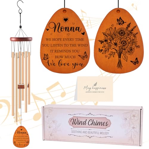 Luvsweets Nonna Gifts for Mother's Day Birthday Christmas Thanksgiving from Grandkids Grandchildren, Nonna Garden Gifts for Grandma, 26Inch Wind Chimes for Outside with S Hook Greeting Card