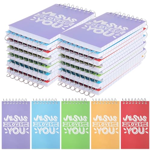 Mini carnet à spirales Jésus Loves You pour cadeau d'anniversaire chrétien et croix