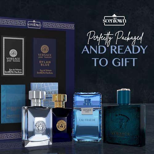 Scentown Versace Miniature Variety Bundle Of 4 Small Versace Perfume For Men Bottles. Designer Mens Cologne Gift Set Includes Versace Eros thumb #3