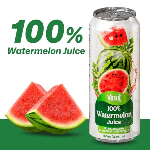 Image of VINUT 100% Watermelon Juice, No Added Sugar, Not From Concentrate, 16.9 fl oz (500 mL) Can, Pack of 6