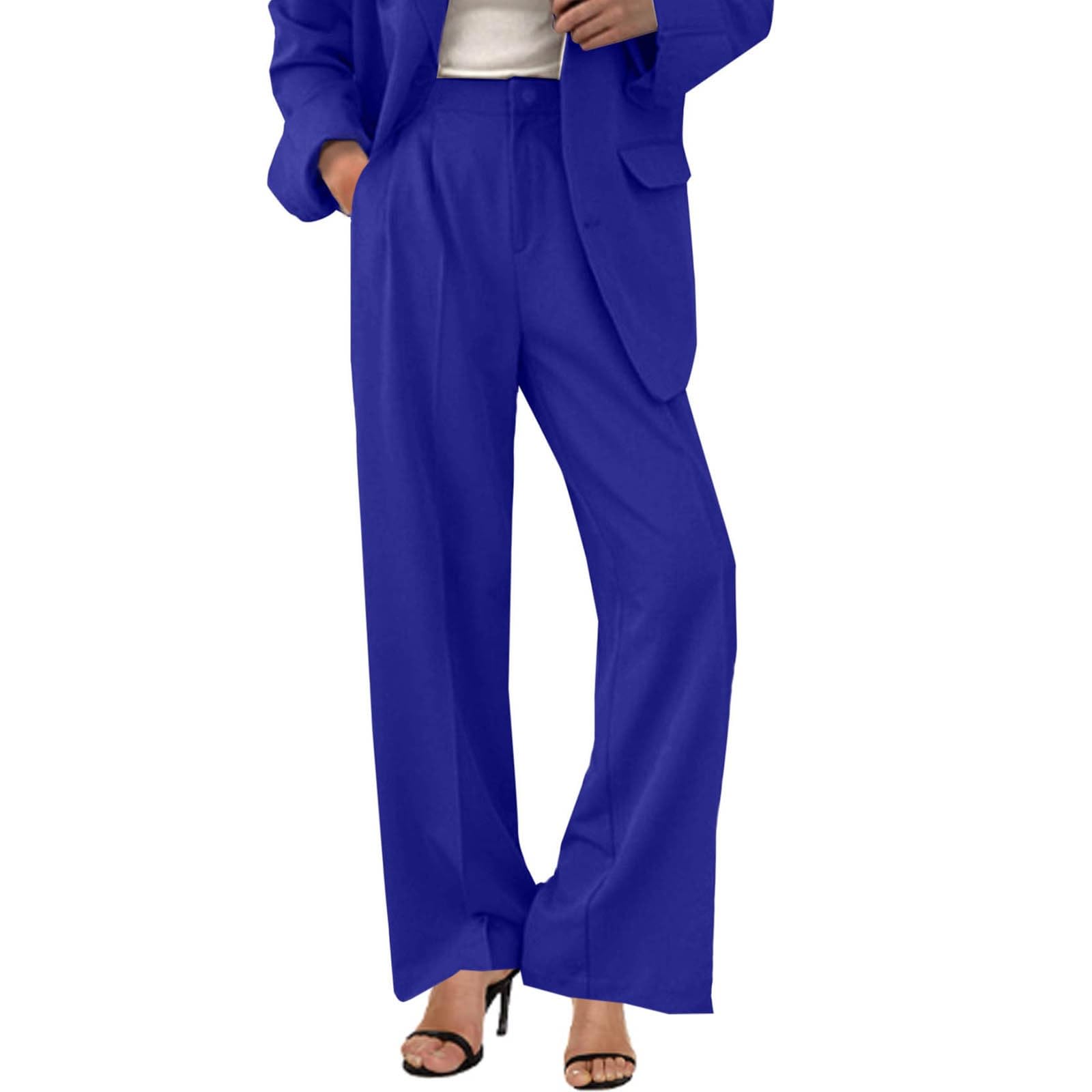 Dress Pants Women High Waisted Wide Leg Palazzo Work Pants Business Casual Button Long Trousers Slacks with Pockets