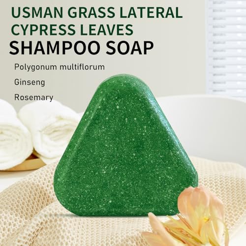 Image of Usman Grass & Oriental Arborvitae Leaf Shampoo Bar，Solid Shampoo to Strengthen Hair & Reduce Breakage, Deep Cleansing at Roots, Gentle Hair and Scalp Care for Men and Women (Green)