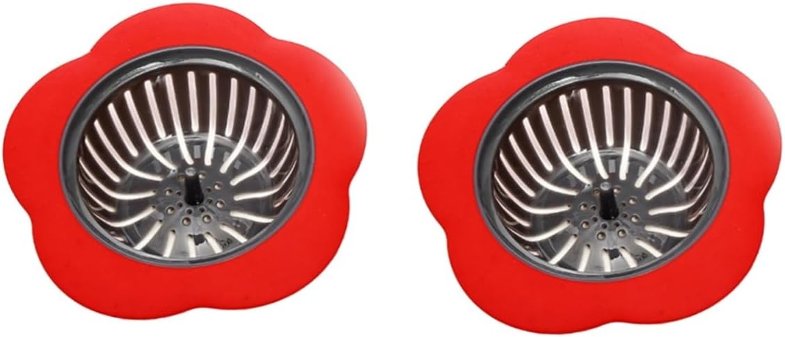 OSALADI Flower Shaped Sink Strainer 4.33 Inch Red Kitchen Sink Drain Filter Basket for Bathroom and Kitchen Easy Install Durable Mesh Filter for Most Drains