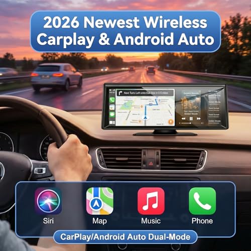 Image of 8.1 inch Wireless CarPlay Screen with 2K Dash Cam & 1080P Backup Camera | Wireless CarPlay /Android Auto,Voice Control, Split Display, GPS & Mirror Link, Easy Plug-and-Play Install