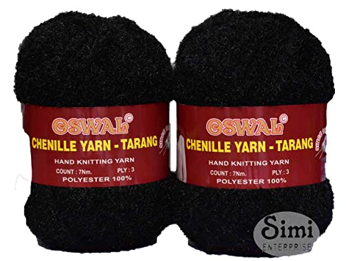 Image of OSWAL Knitting Wool Yarn, Soft Fancy Feather Wool Black 300 GMS Best Used with Knitting Needles, Soft Fancy Wool-GF Art-HEB