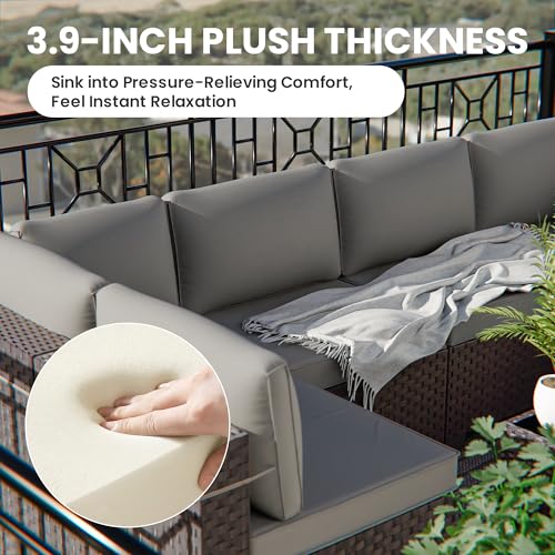 Image of 13 Pieces Outdoor Patio Furniture Set,Outdoor Sectional Furniture with 43 inch 55000 BTU Gas Propane Fire Pit Table,PE Rattan Wicker Patio Conversation Set with 10 Thickened Cushions,Grey