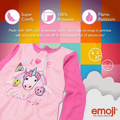 Emoji Girls' Big 4-Piece Snug-fit Cotton Pajama Set, Soft & Cute for Kids, I Love Unicorn3
