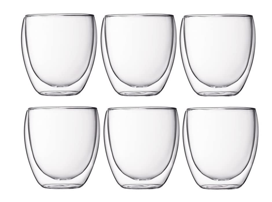 Image of IndusBay 250 ML Borosilicate Glass Double Wall Tumbler Mug Cup Insulated Glass for Hot Cold Juice Whisky Milk, 6 Piece